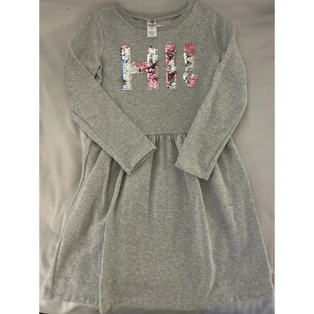 Carter's Grey Pink Flip Sequin Hi  cozy sweatshirt Dress size 7